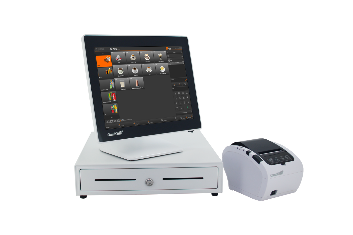 Pack POS 1518 Blanc - Pack caisse enregistreuse tactile avec logiciel performant, imprimante et tiroir caisse